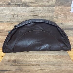 Vintage Brio Half Moon Large Clutch In Brown Leather purse distressed